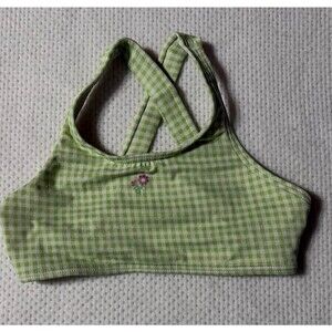 Vintage 90s Gap Kids Lime Green Gingham Bikini Top Size M Made in USA